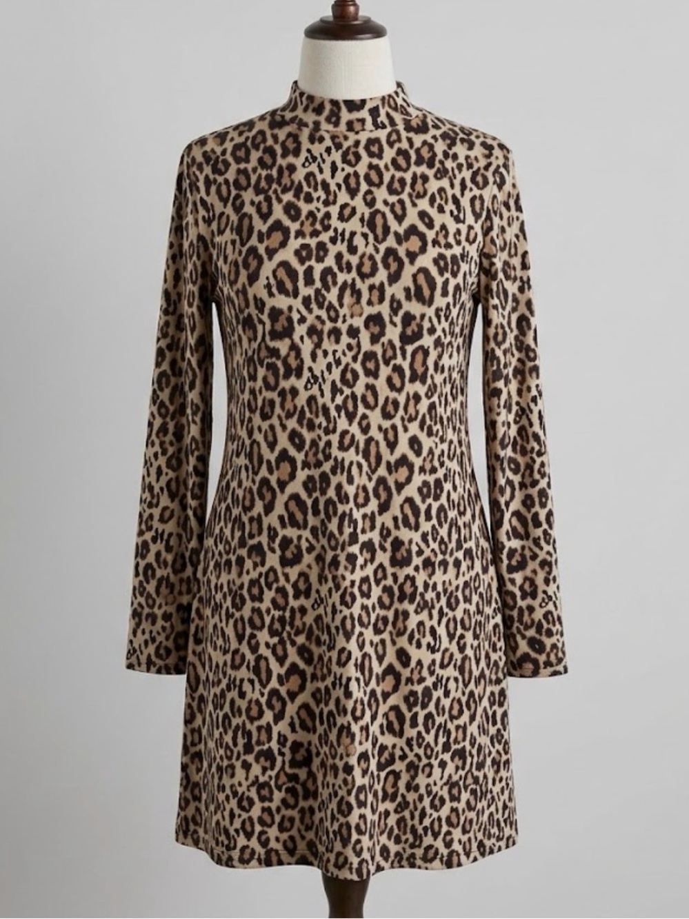Mudd Y2K Leopard Animal Print Mock Neck Long Sleeve Shift Knit Dress Women’s 2XL